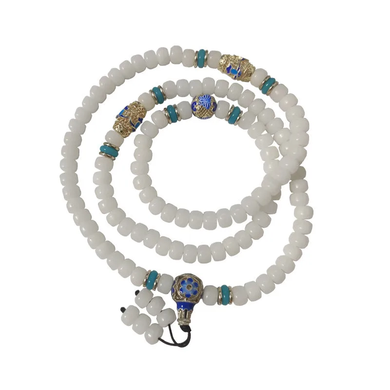 MythStone Natural White Bodhi Seed Mala 108 Beads Wealth Bracelet - Image 4