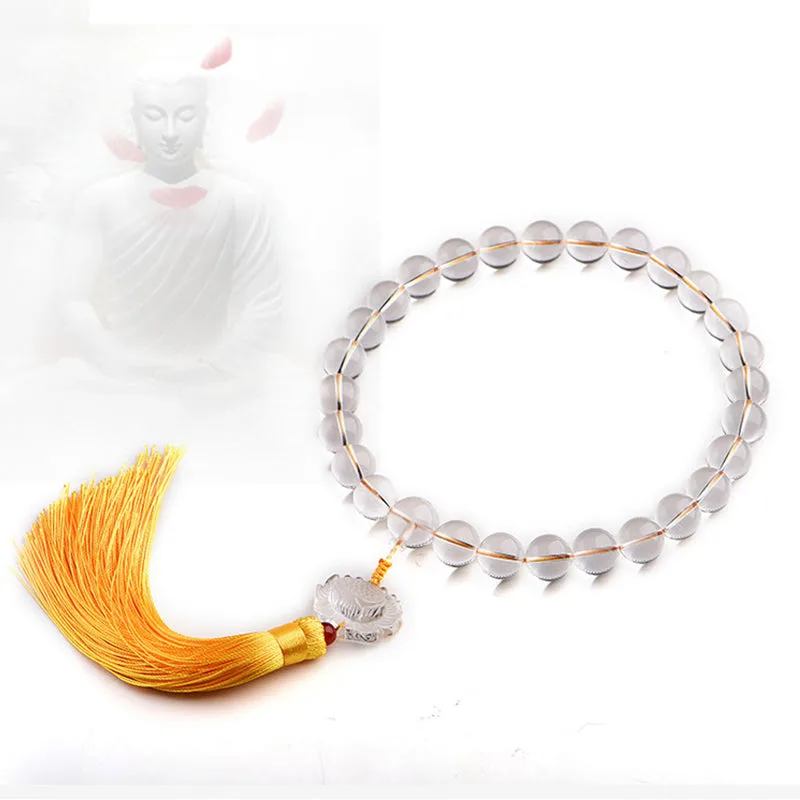 Mythstone Natural White Crystal Lotus Wrist Mala Meditation Tassels Pocket Mala Car Decoration - Image 5