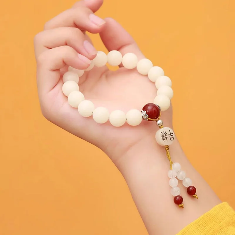 Mythstone Bodhi Seed Red Agate Black Obsidian Pink Crystal Rutilated Quartz Peace Wrist Mala Bracelet - Image 4