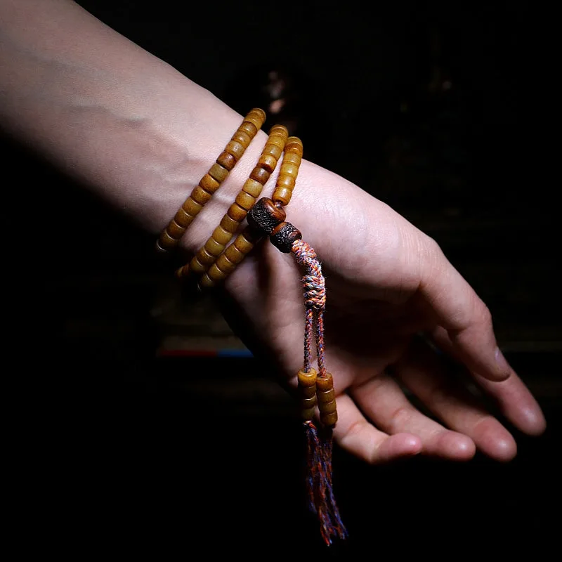 Mythstone Tibet 108 Mala Beads Yak Bone Amber Balance Bracelet - Image 7