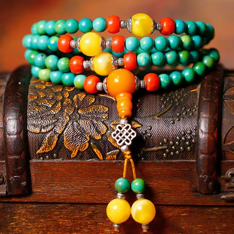 Mythstone 108 Mala Beads Tibetan Turquoise Dzi Bead Protection Bracelet - Image 10