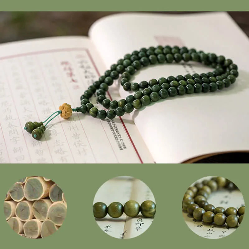 Mythstone 108 Mala Beads Green Sandalwood Boxwood Lotus Positive Bracelet - Image 22