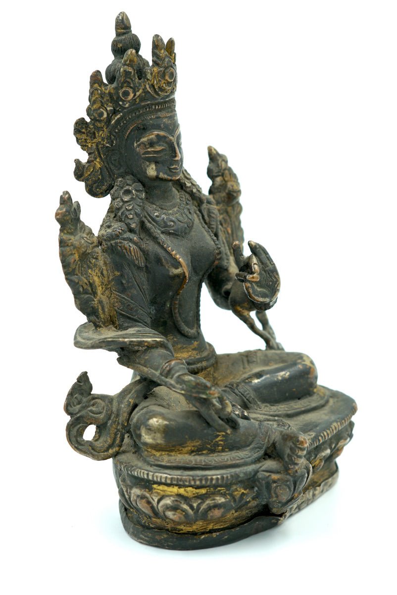 Brass Metal Green Tara Statue - Image 3