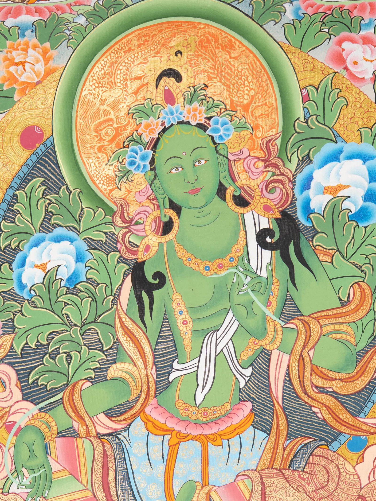 Green Tara Thangka – Compassion & Protection Art - Image 2