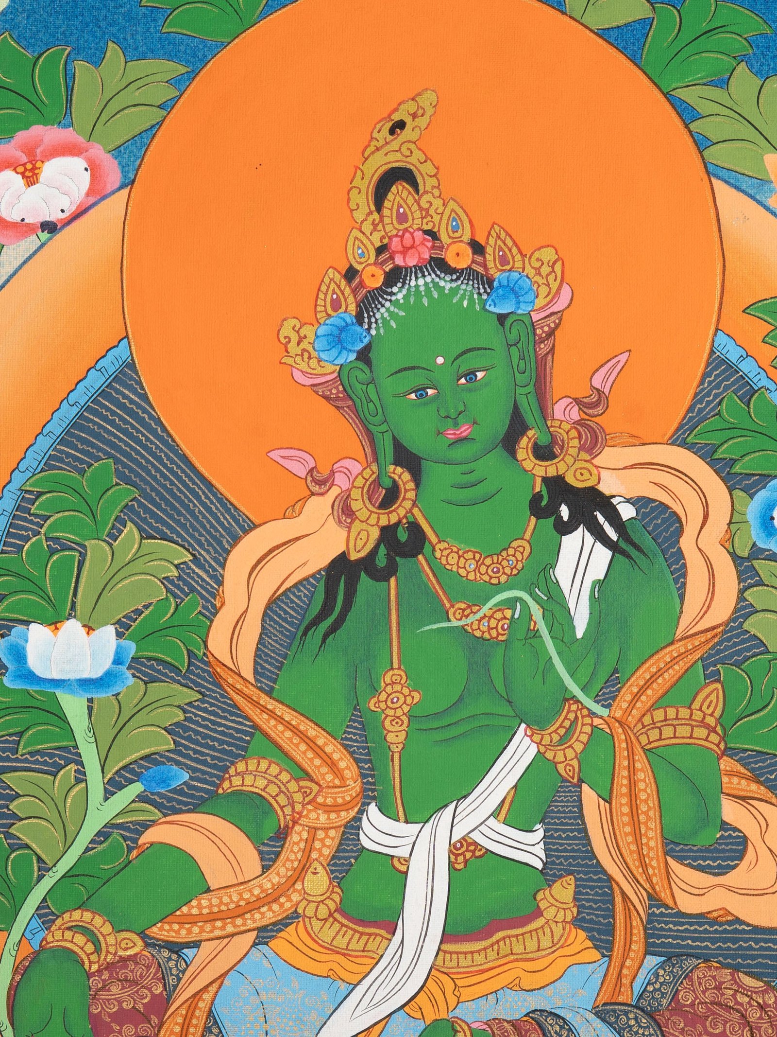 Tibetan Green Tara Thangka Painting - Image 2