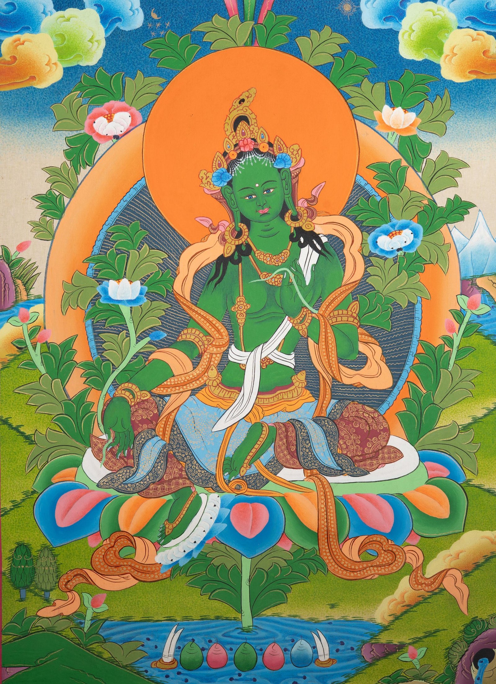 Tibetan Green Tara Thangka Painting