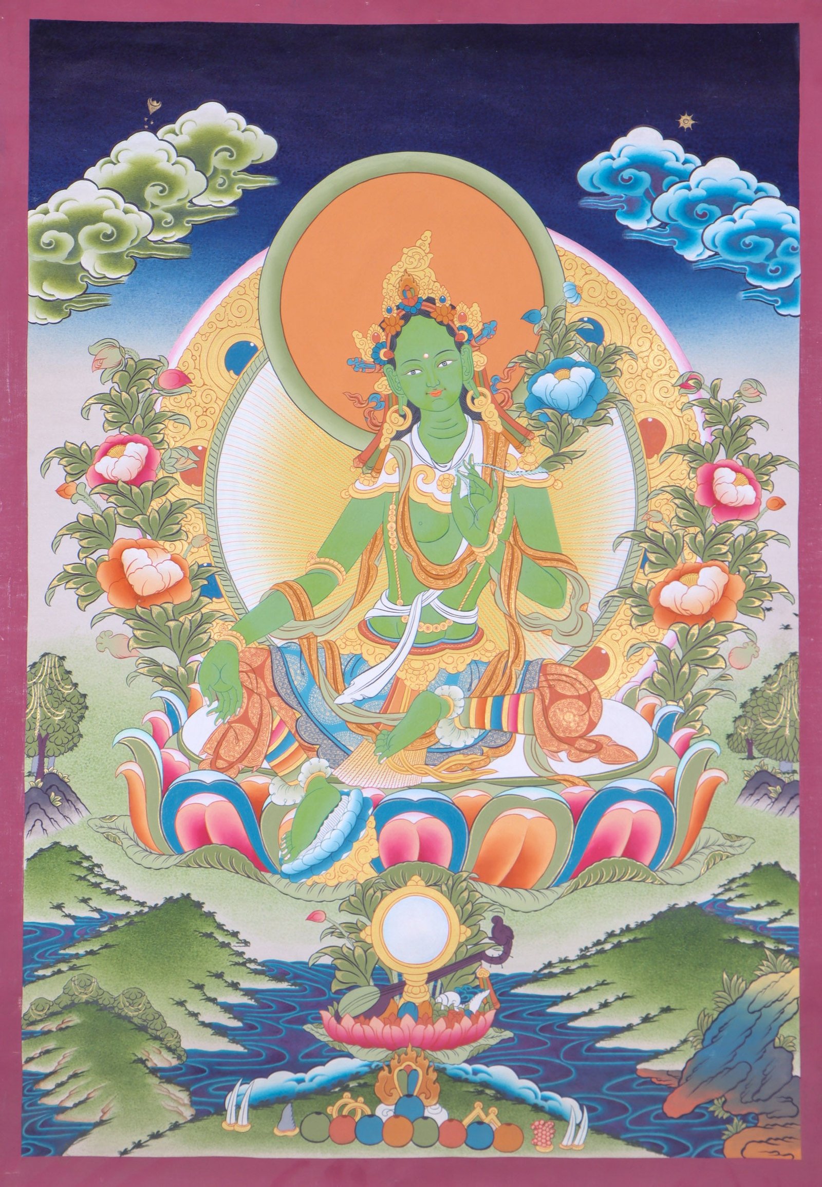 Handpainted Green Tara Thangka