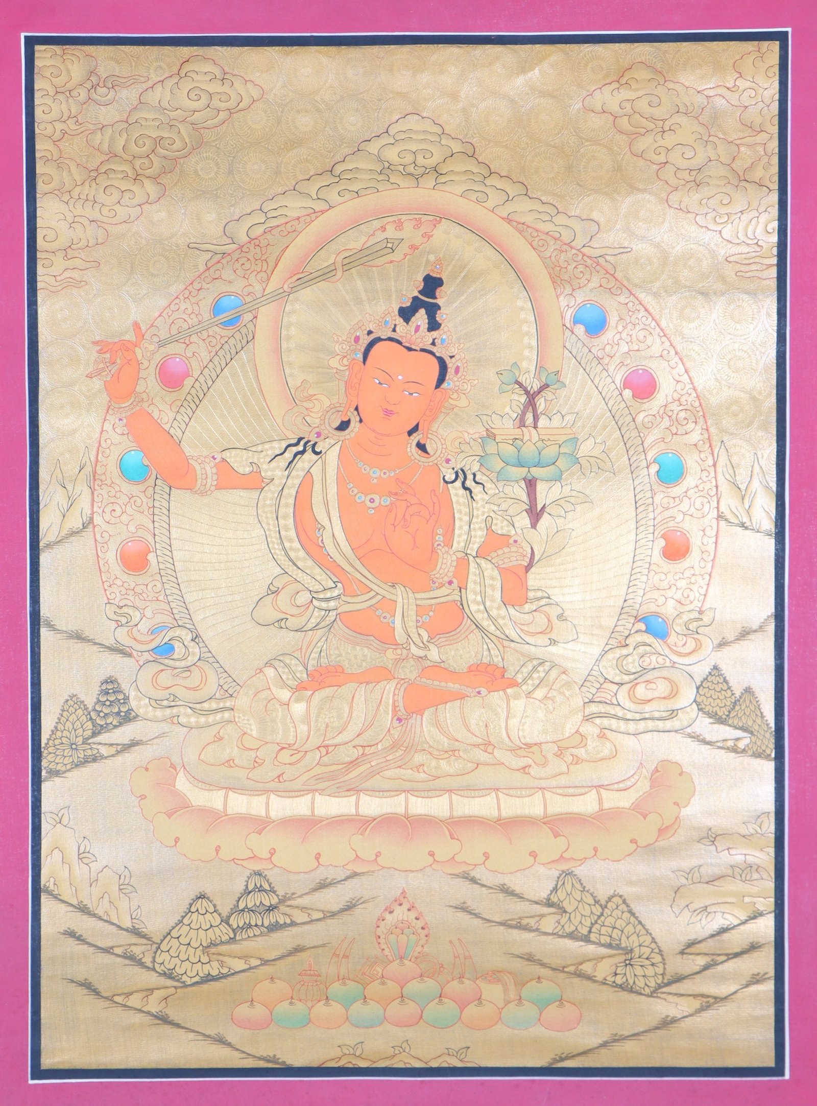 Manjushri Thangka Painting- Gold Art