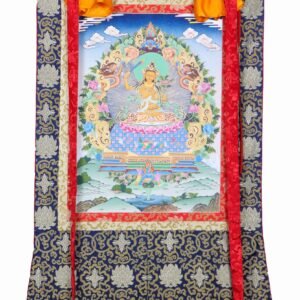 Manjushri Boddhisattva Thangka on Traditional Brocade Frame