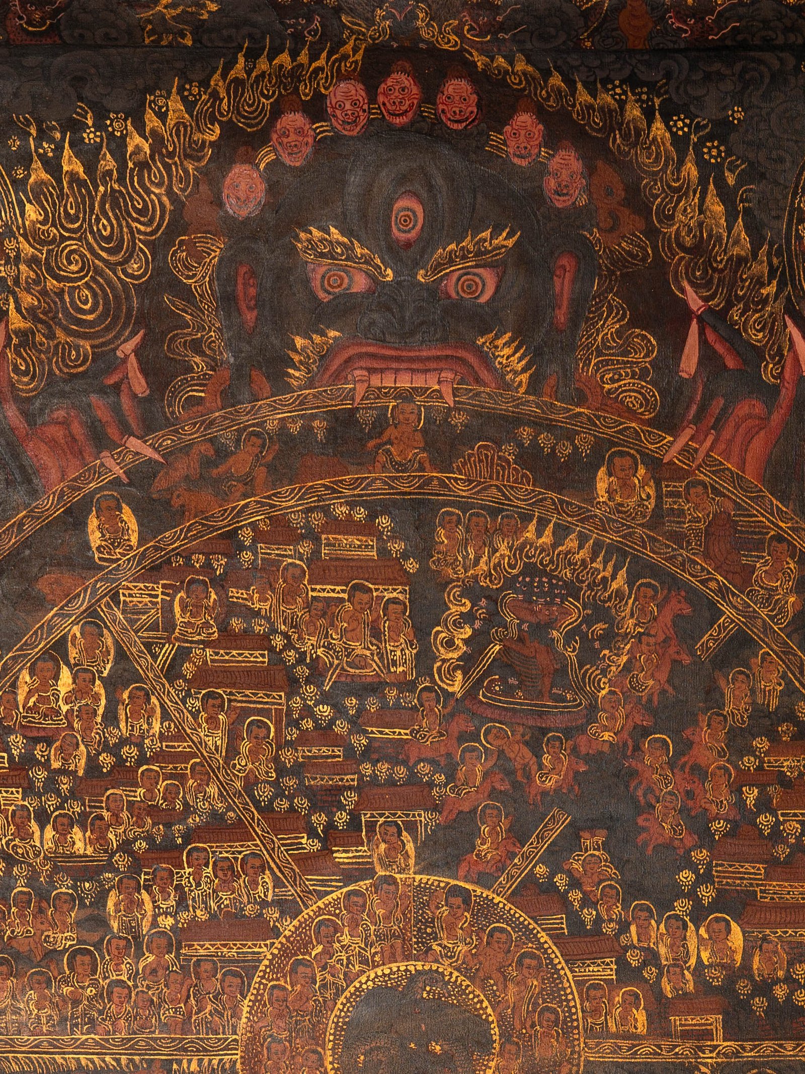 Wheel of Life (Bhavachakra) - Antique Tibetan Painting - Image 3