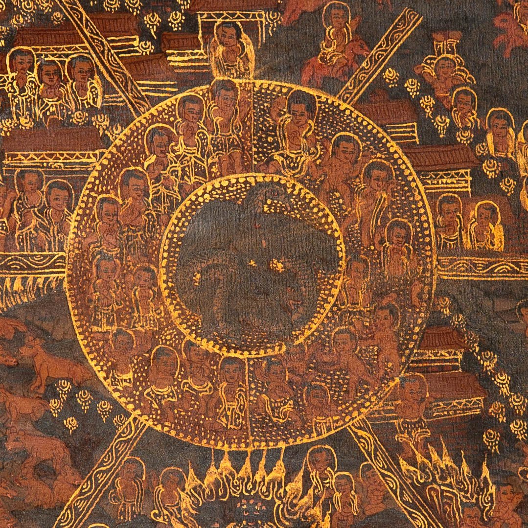 Wheel of Life (Bhavachakra) - Antique Tibetan Painting - Image 4