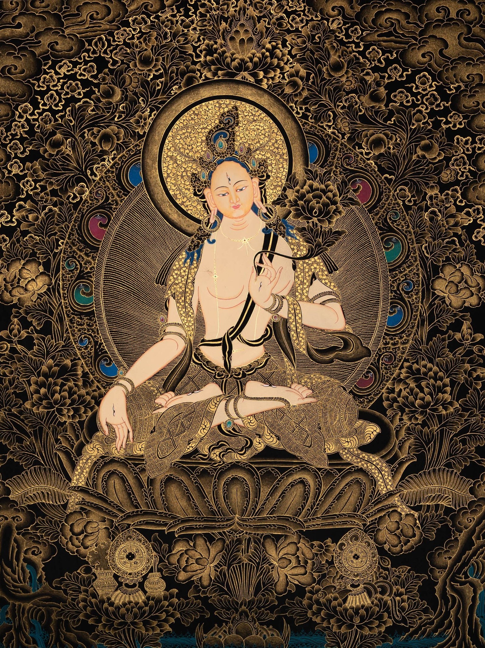 Hand-Painted White Tara Thangka