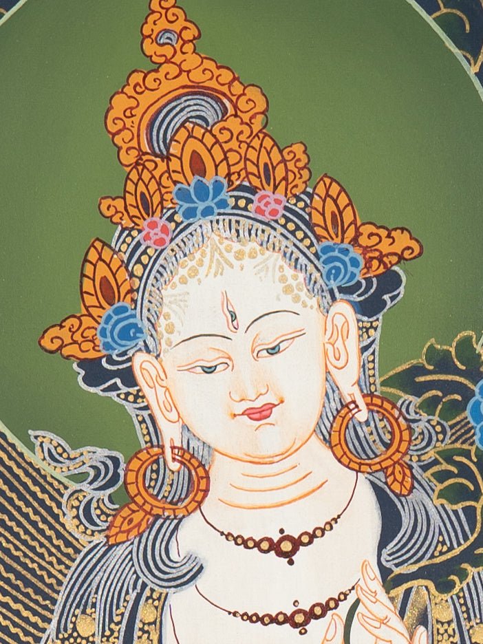 White Tara Thangka – Hand-Painted Himalayan Art - Image 3