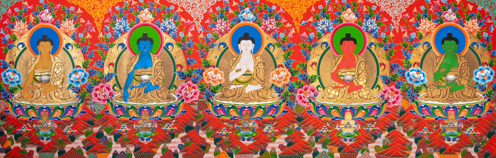 Exclusive Five Dhyani Buddhas Thangka