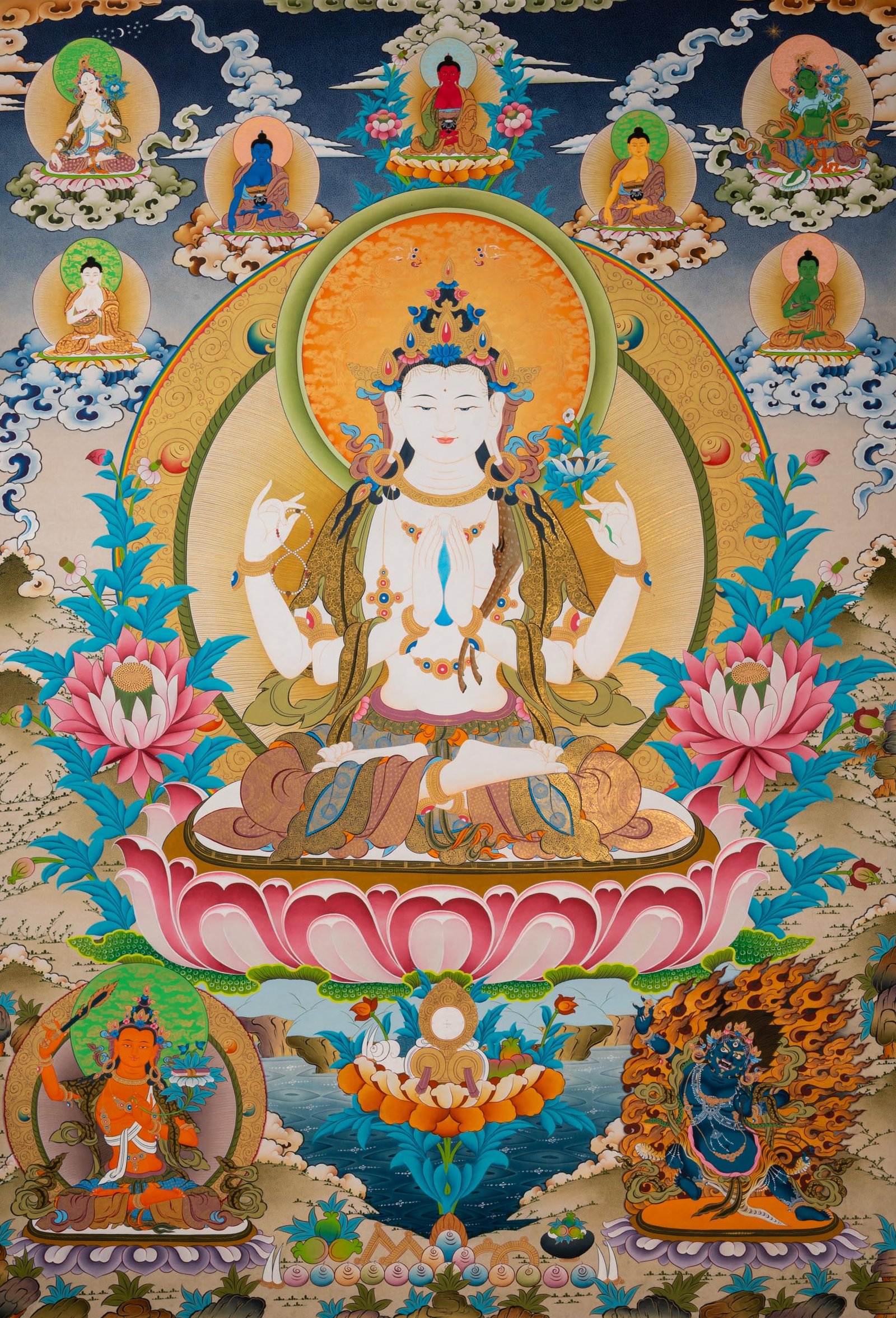 Hand-Painted Chenrezig Thangka