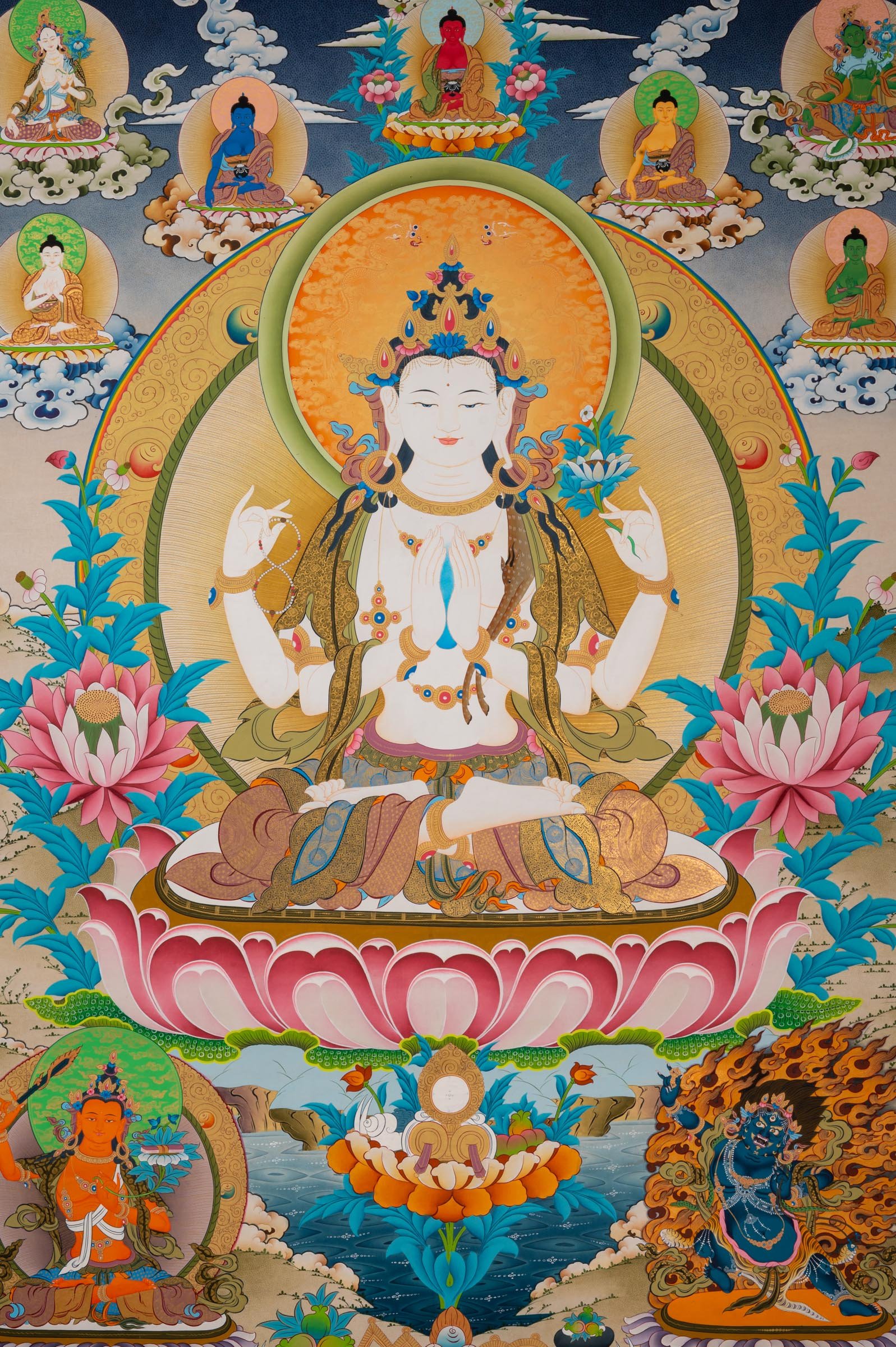 Hand-Painted Chenrezig Thangka - Image 2