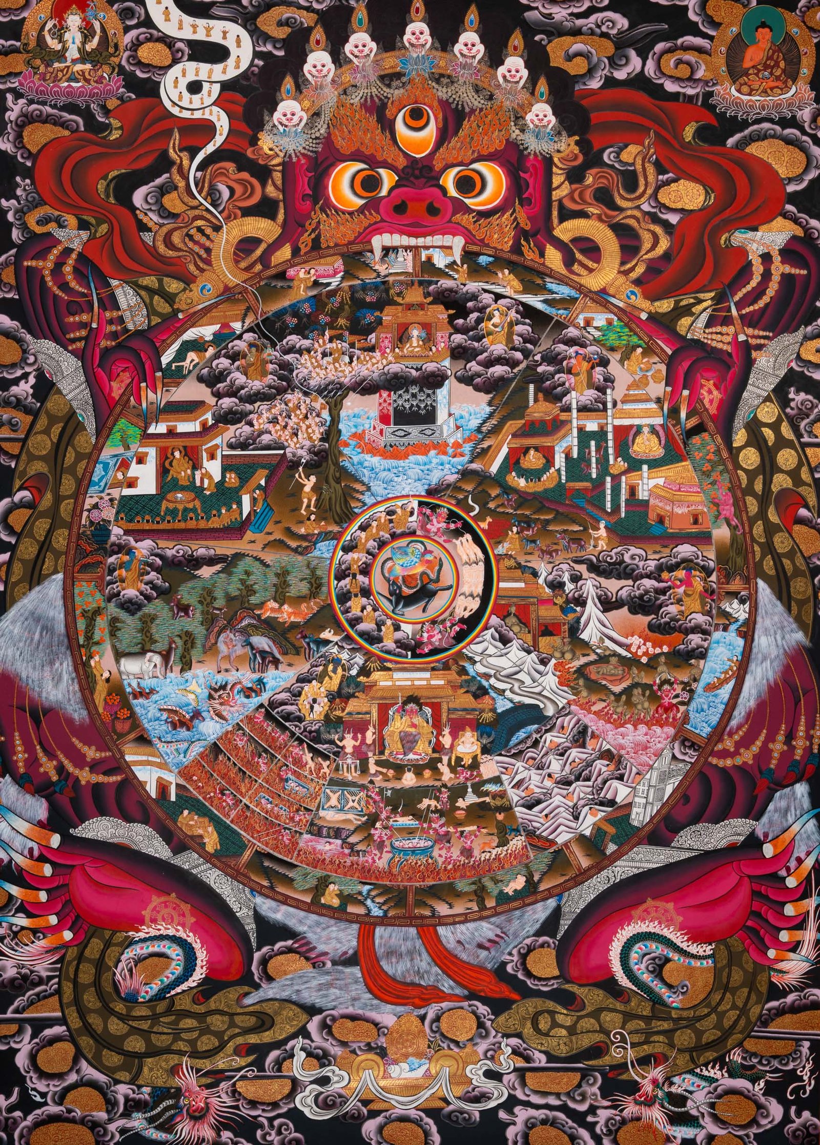 Tibetan Wheel of Life Thangka - Bhavachakra Artwork