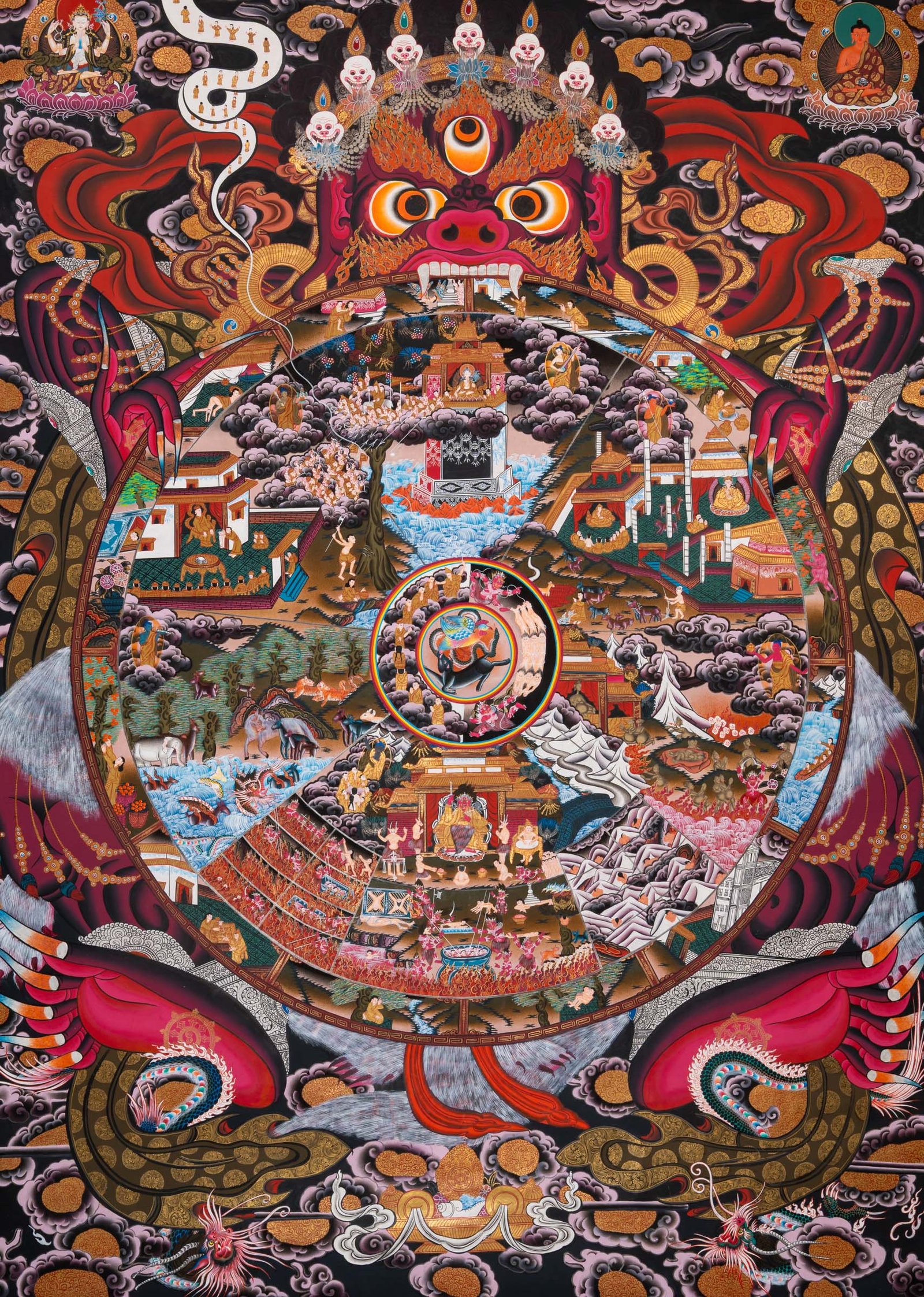 Tibetan Wheel of Life Thangka - Bhavachakra Artwork - Image 2