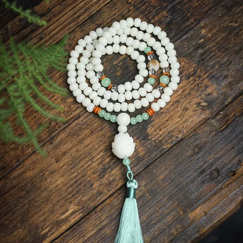 Mythstone White Bodhi Seed Mala 108 Beads Protection Bracelet - Image 2