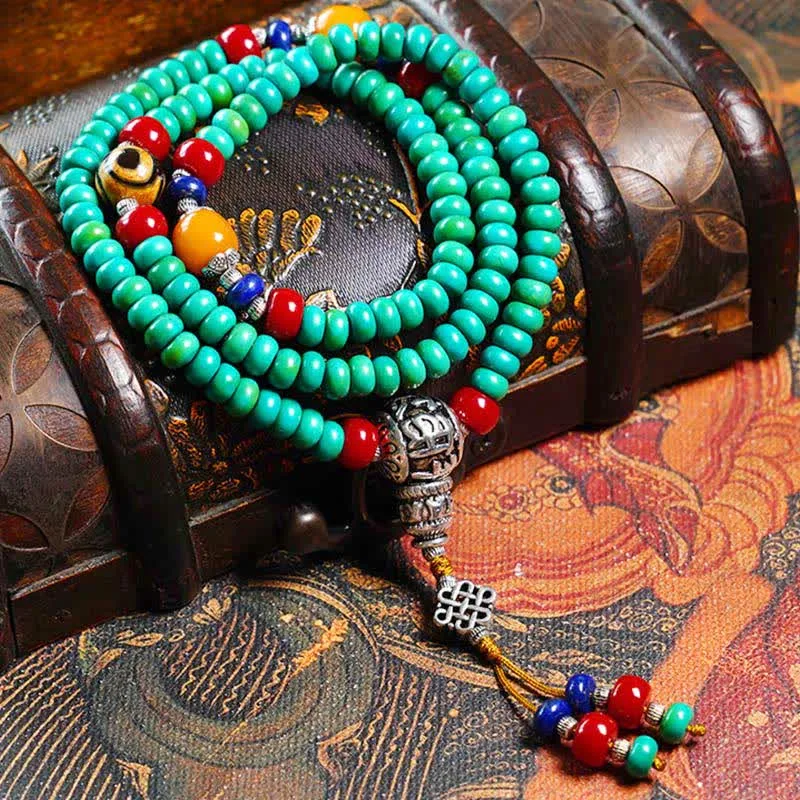Mythstone 108 Mala Beads Tibetan Turquoise Dzi Bead Protection Bracelet - Image 2
