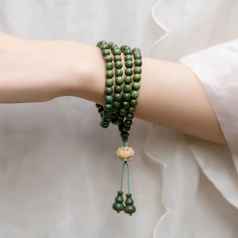 Mythstone 108 Mala Beads Green Sandalwood Boxwood Lotus Positive Bracelet - Image 2