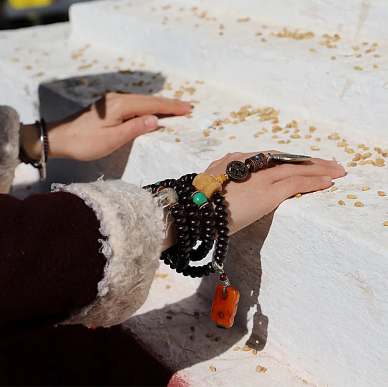 Mythstone Tibet 108 Mala Beads Purple Bodhi Seed Bagua Vajra Auspiciousness Bracelet - Image 4