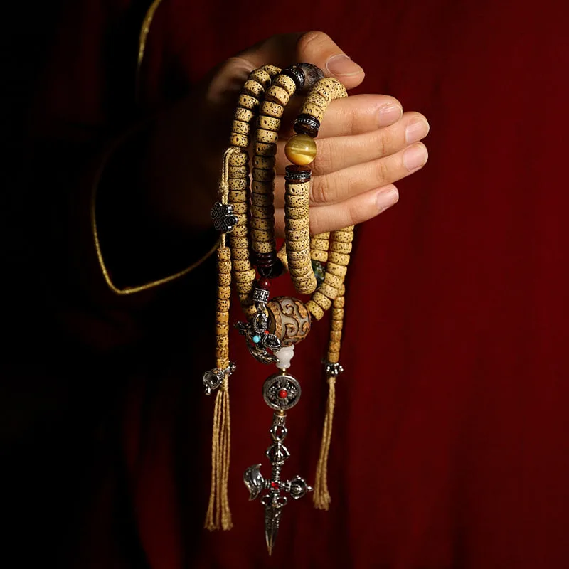Mythstone Tibet 108 Mala Beads Bodhi Seed Cross Vajra Dharma Wheel PiXiu Wealth Bracelet - Image 2