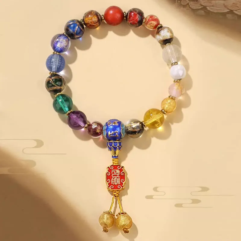 Mythstone Tibetan Colorful Incense Ash Liuli Glass Bead Om Mani Padme Hum Dorje Vajra 18 Beads Wrist Mala - Image 5