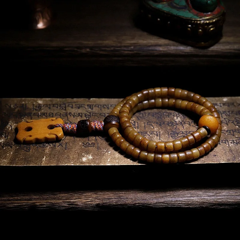 Mythstone Tibet 108 Mala Beads Yak Bone Amber Balance Bracelet - Image 16