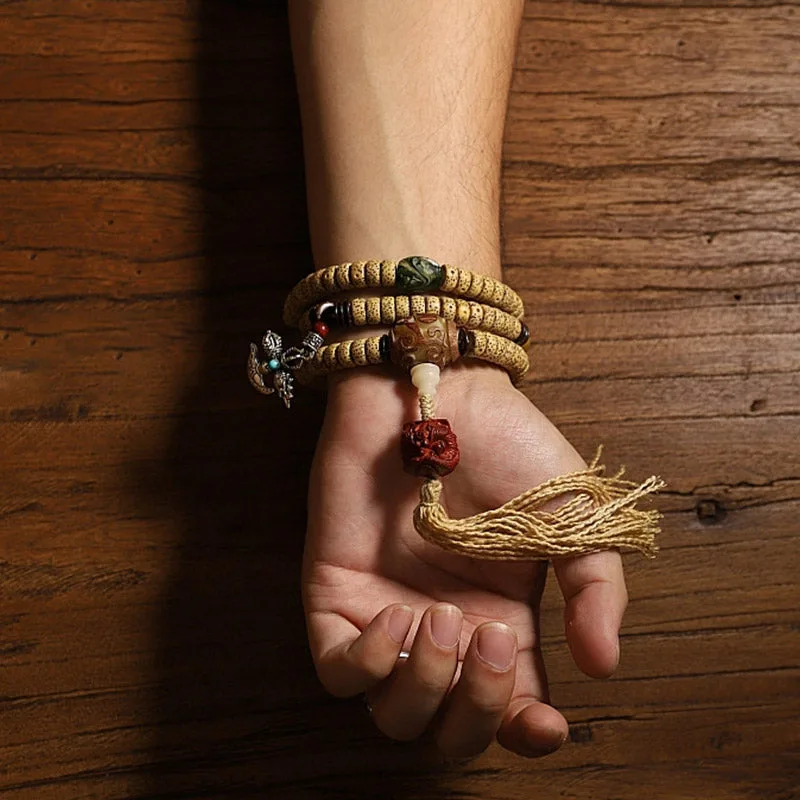 Mythstone Tibet 108 Mala Beads Bodhi Seed Cross Vajra Dharma Wheel PiXiu Wealth Bracelet - Image 13