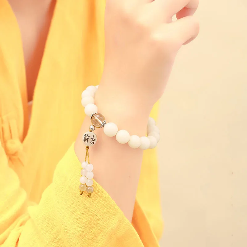 Mythstone Bodhi Seed Red Agate Black Obsidian Pink Crystal Rutilated Quartz Peace Wrist Mala Bracelet - Image 13