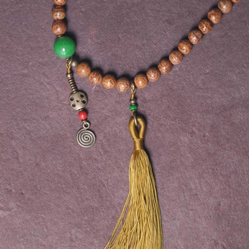 Mythstone 108 Mala Beads Bodhi Seed Wisdom Peace Tassel Bracelet - Image 8