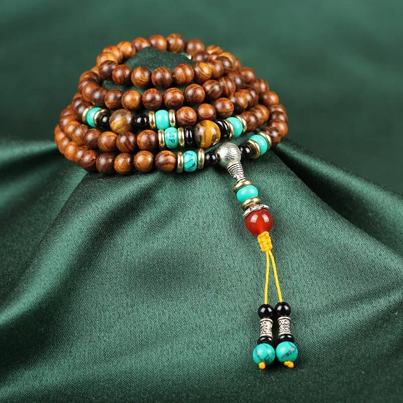 Mythstone 108 Beads Rosewood Tiger Eye Mala Healing Bracelet - Image 2
