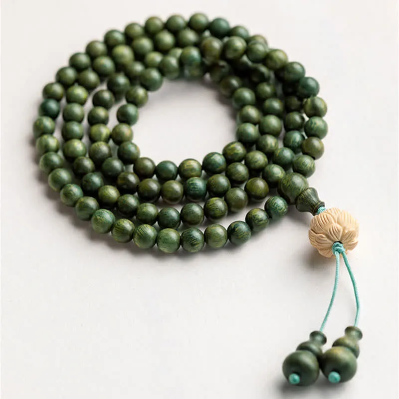 Mythstone 108 Mala Beads Green Sandalwood Boxwood Lotus Positive Bracelet - Image 5