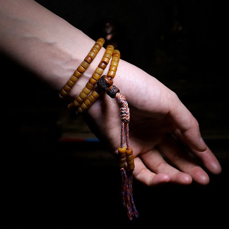 Mythstone Tibet 108 Mala Beads Yak Bone Amber Balance Bracelet - Image 4