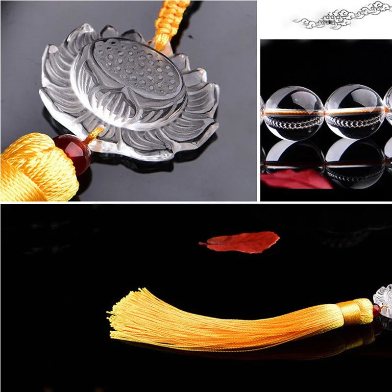 Mythstone Natural White Crystal Lotus Wrist Mala Meditation Tassels Pocket Mala Car Decoration - Image 6
