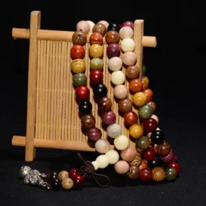 Mythstone 108-Bead Wenge Wood Mala Meditation Bracelet for Blessings