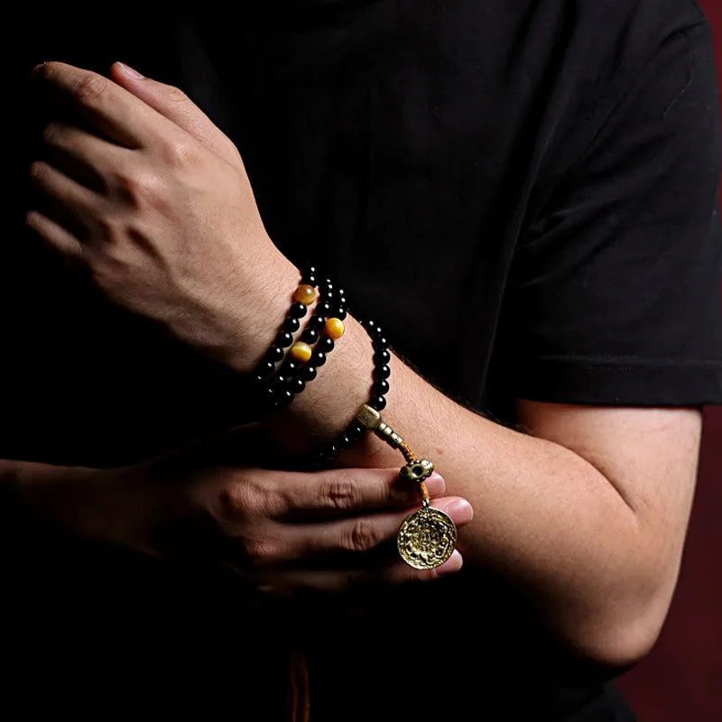 Mythstone Tibetan 108 Mala Beads Black Onyx Tiger Eye Beads Nine Palaces Bagua Protection Bracelet - Image 10