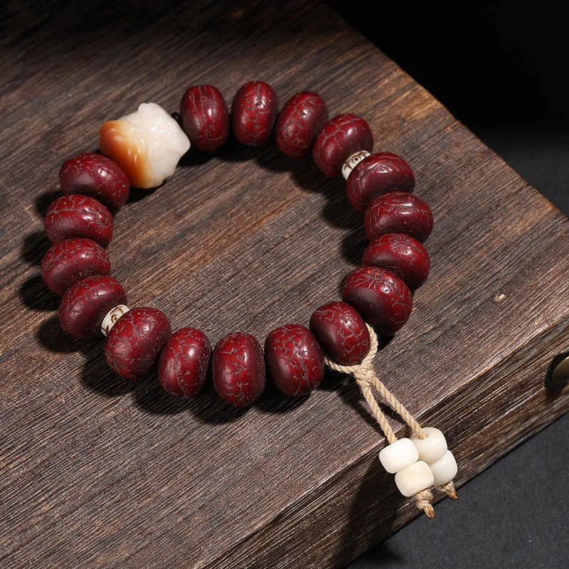 Mythstone Tibet Bodhi Seed Dzi Bead Dancing Lion Luck Bracelet Wrist Mala - Image 9