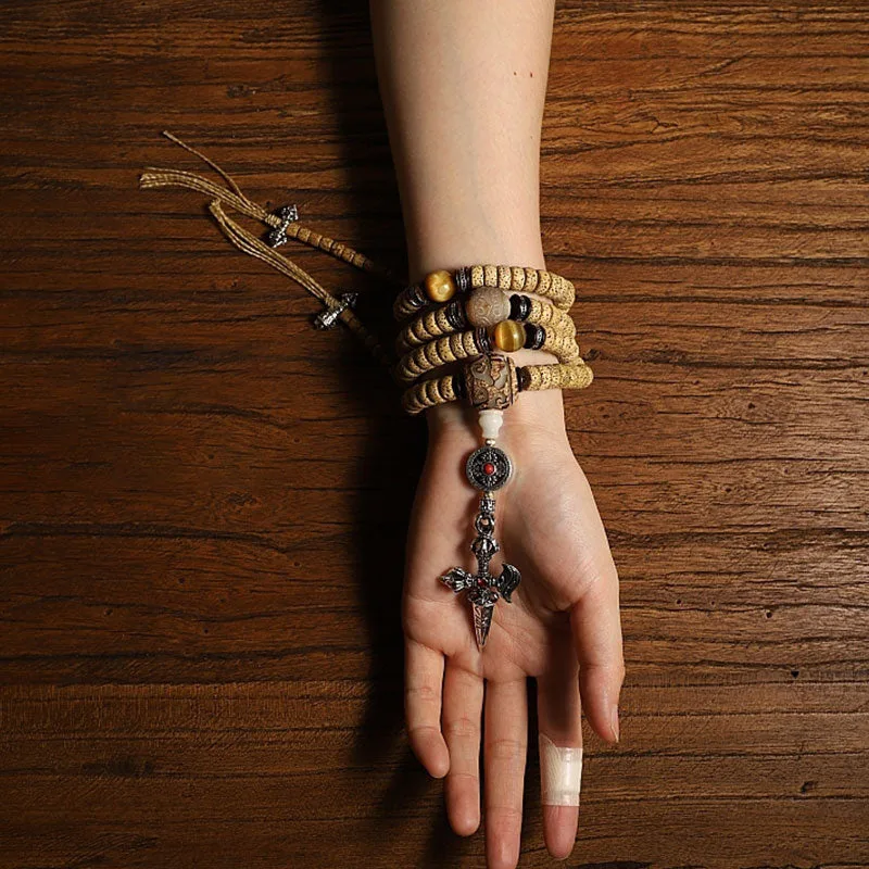 Mythstone Tibet 108 Mala Beads Bodhi Seed Cross Vajra Dharma Wheel PiXiu Wealth Bracelet - Image 4