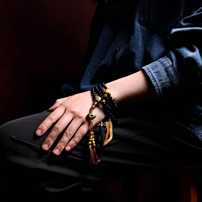Mythstone Tibetan 108 Mala Beads Black Onyx Tiger Eye Beads Nine Palaces Bagua Protection Bracelet - Image 15
