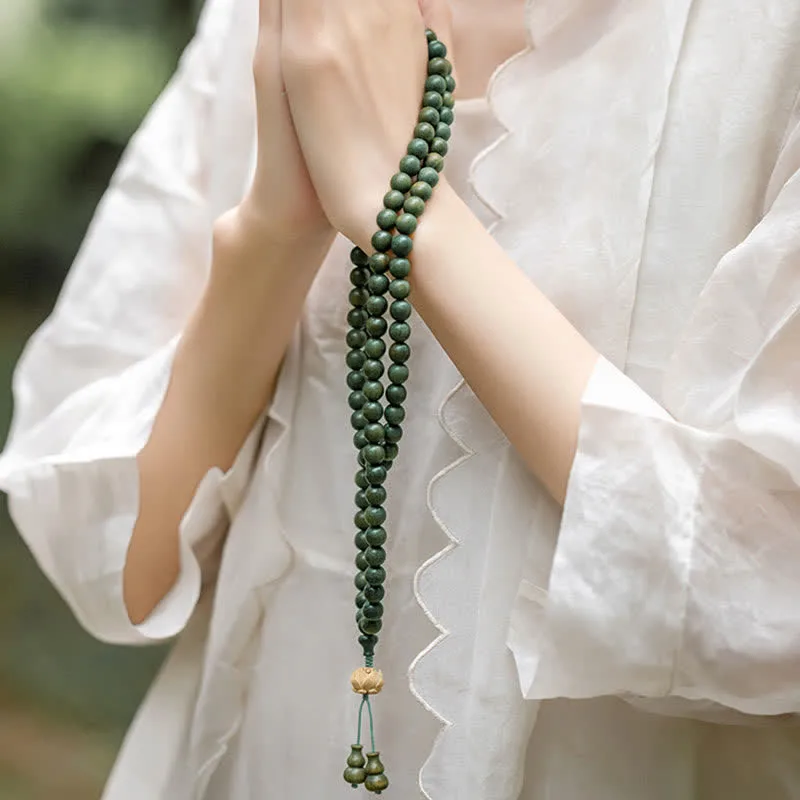 Mythstone 108 Mala Beads Green Sandalwood Boxwood Lotus Positive Bracelet - Image 3