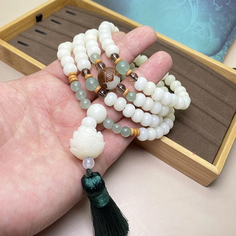 Mythstone White Bodhi Seed Mala 108 Beads Protection Bracelet - Image 8