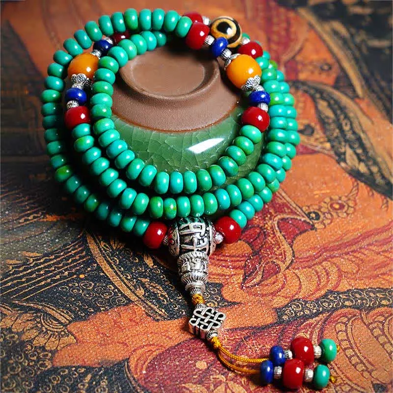 Mythstone 108 Mala Beads Tibetan Turquoise Dzi Bead Protection Bracelet - Image 11