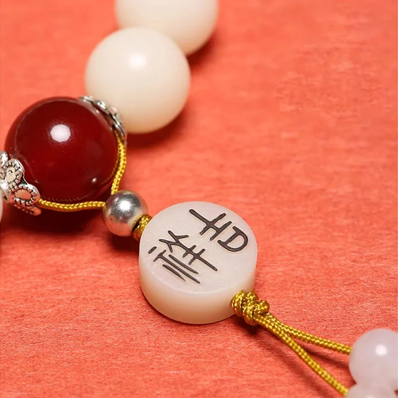 Mythstone Bodhi Seed Red Agate Black Obsidian Pink Crystal Rutilated Quartz Peace Wrist Mala Bracelet - Image 7