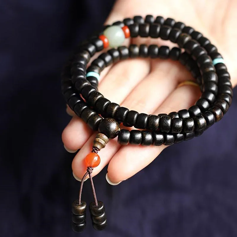 Mythstone 108 Mala Beads Agarwood Jade Strength Calm Bracelet - Image 5