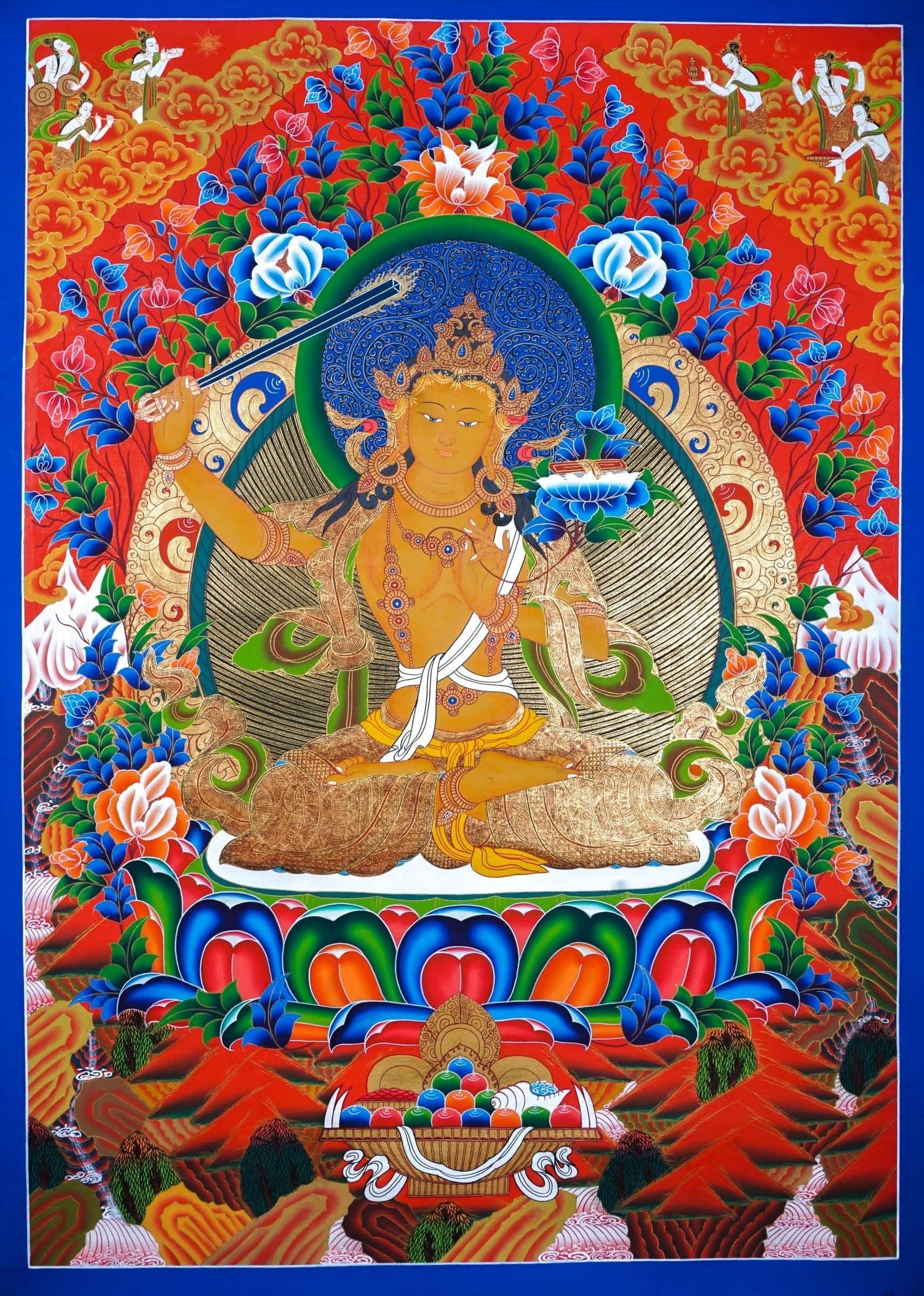 Sword of Wisdom - Manjushri Thangka Painting