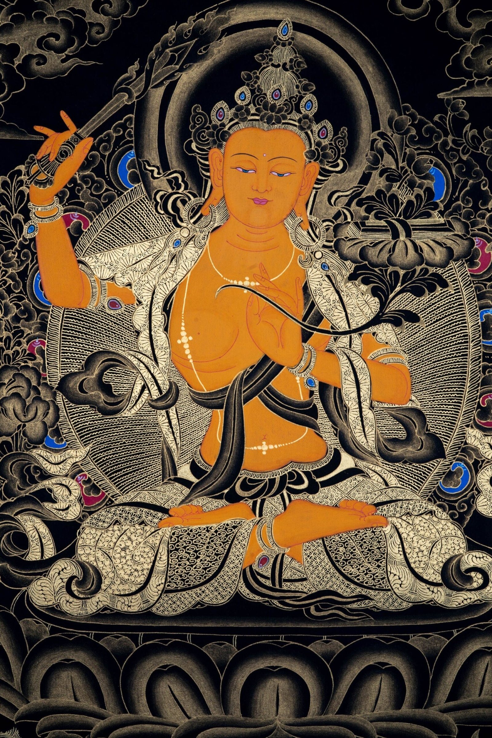 Sword of Wisdom - Manjushri Thangka Painting - Image 2