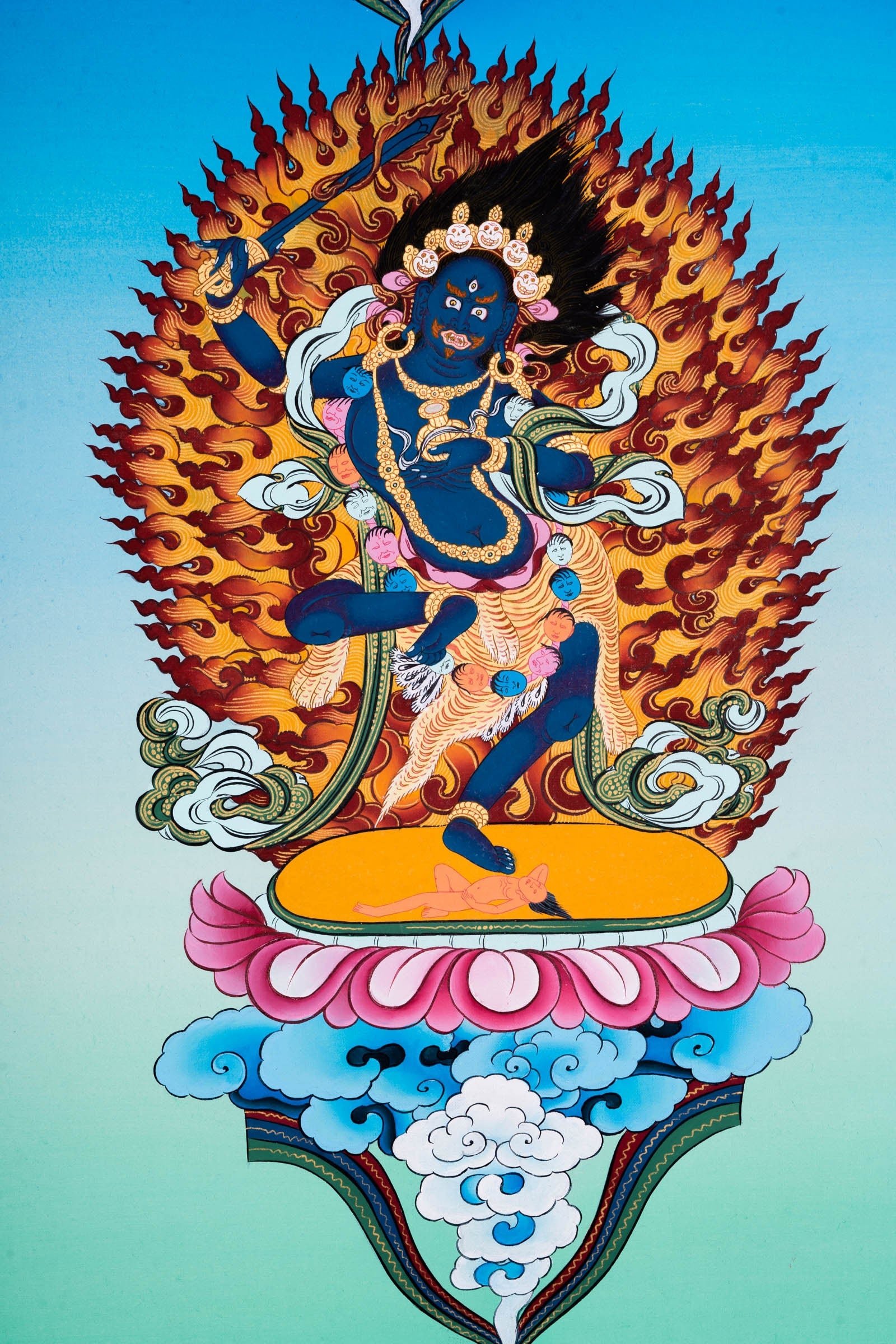 Genuine Hand Art Black Manjushri Thangka Painting - Image 2