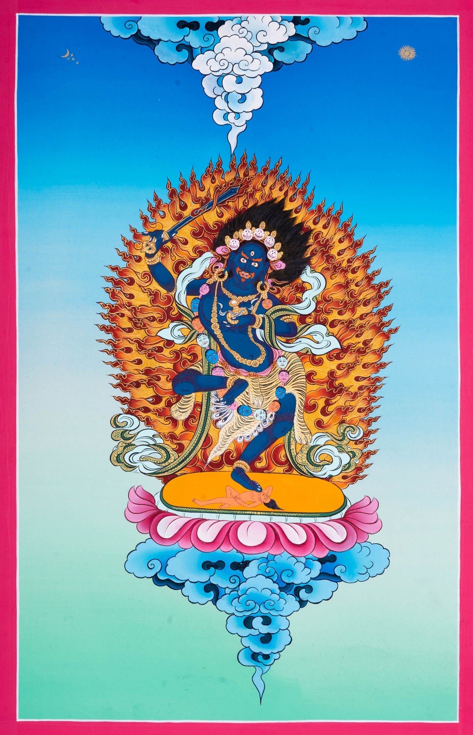 Genuine Hand Art Black Manjushri Thangka Painting - Image 4